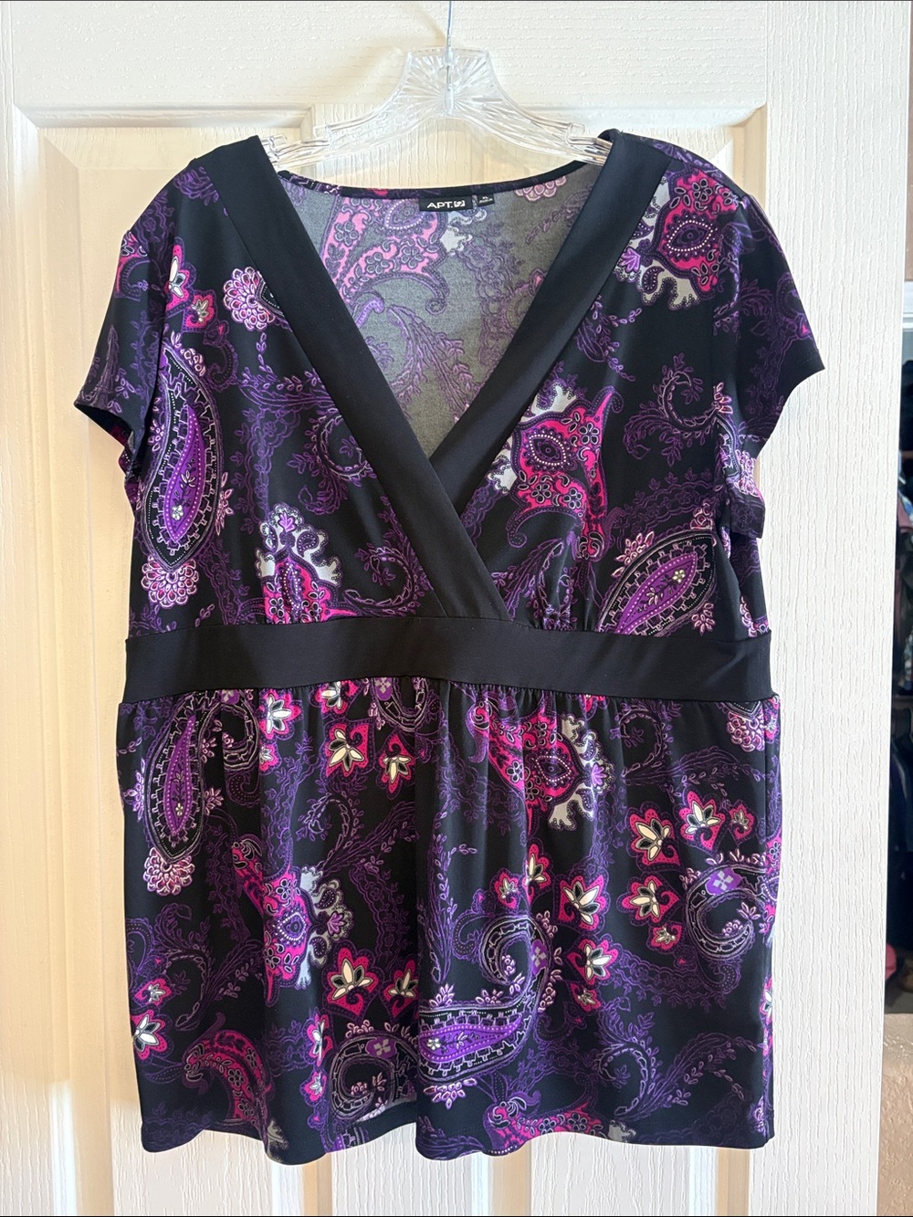 Apt. 9 Black Top with Purple and Pink Paisley Print